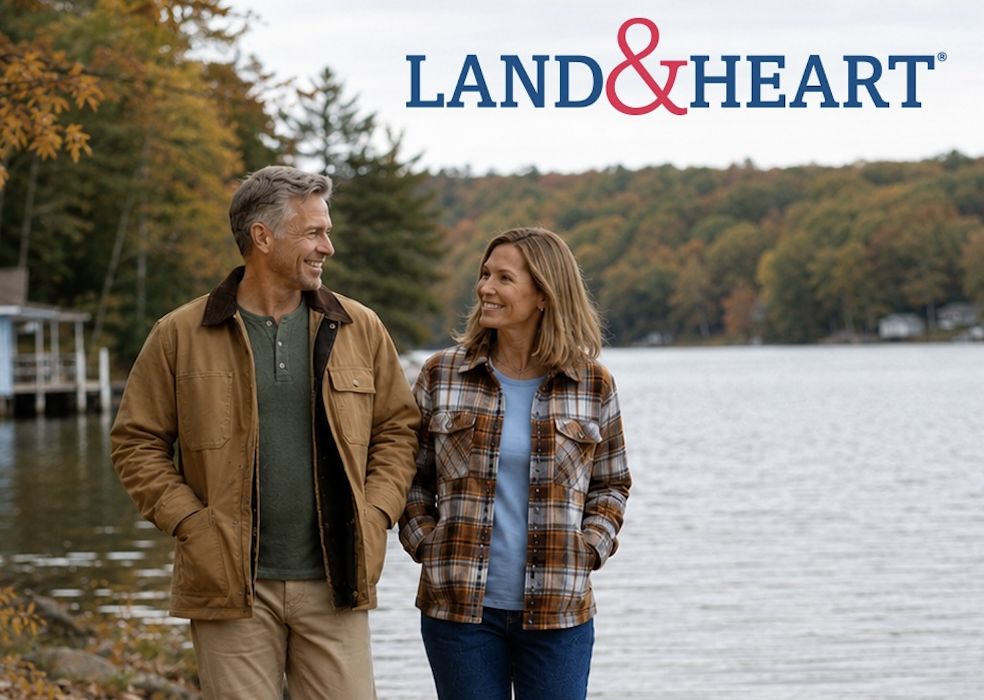 man and woman walking by the lake